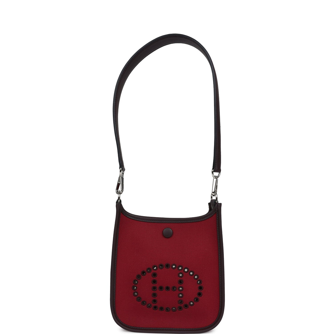 Hermes Neo Evelyne TPM Rubis Officier Canvas and Rouge Sellier Swift Palladium Hardware