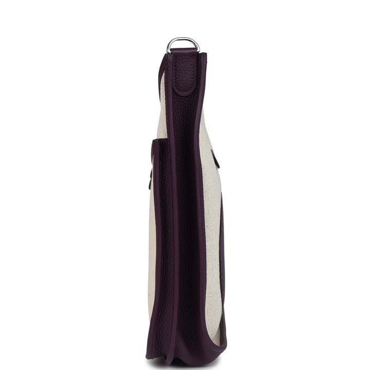 Hermes Evelyne III PM Cassis Clemence and Ecru Toile H Palladium Hardware