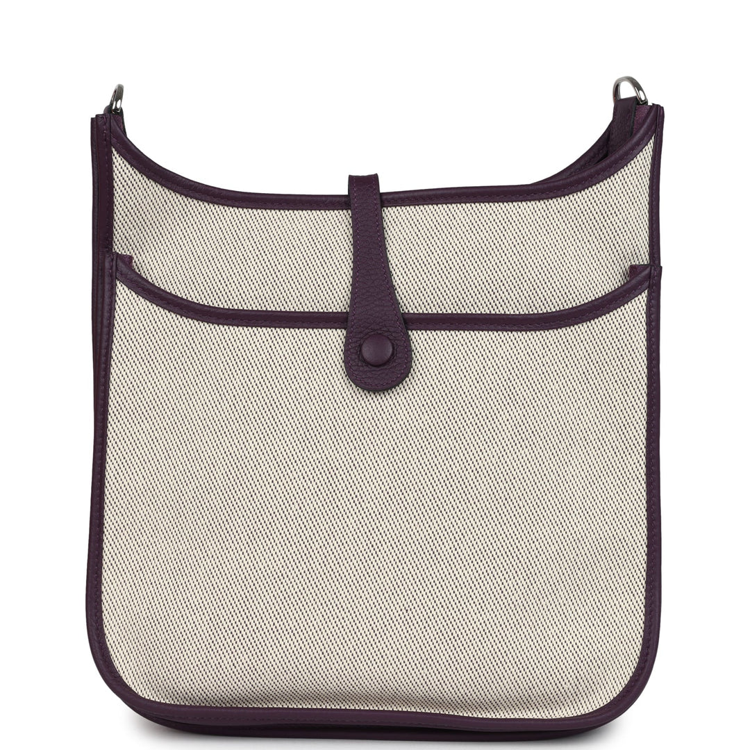 Hermes Evelyne III PM Cassis Clemence and Ecru Toile H Palladium Hardware