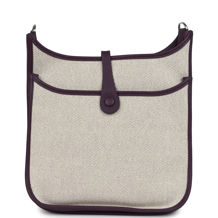 Hermes Evelyne III PM Cassis Clemence and Ecru Toile H Palladium Hardware