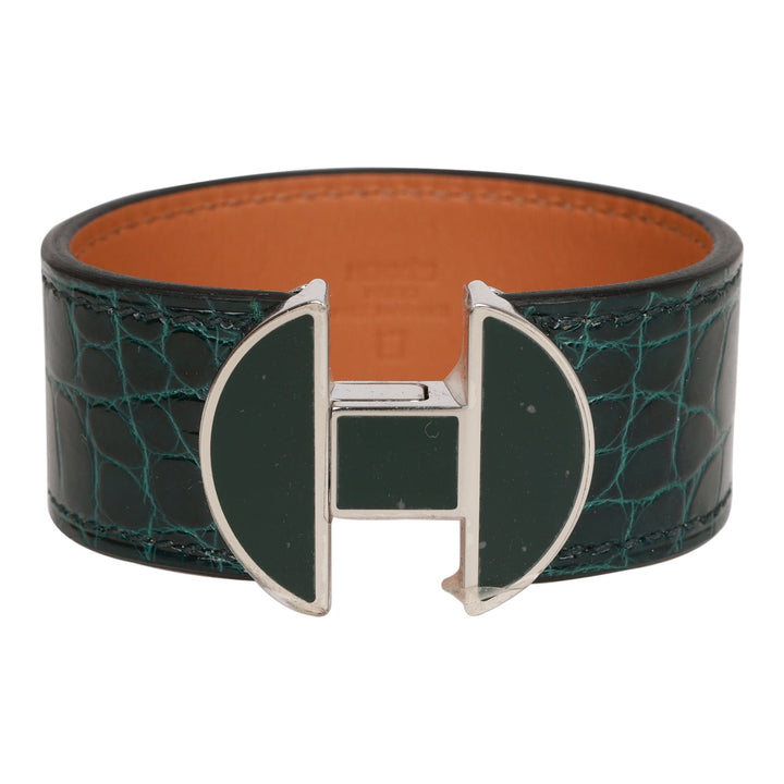 Top quality Hermes Vert Cypress Alligator 2002 H Bracelet PHW T2