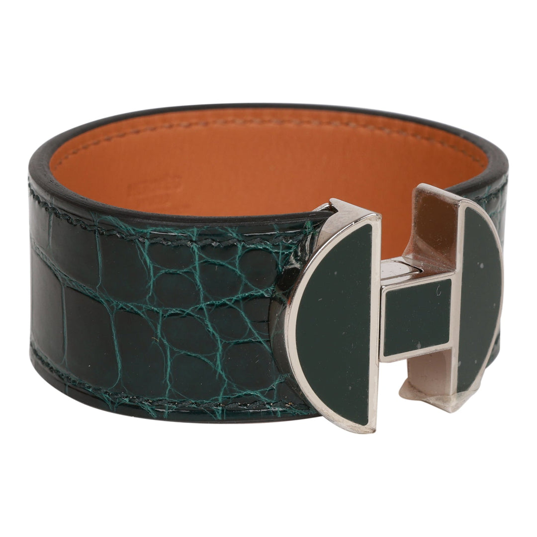 Top quality Hermes Vert Cypress Alligator 2002 H Bracelet PHW T2