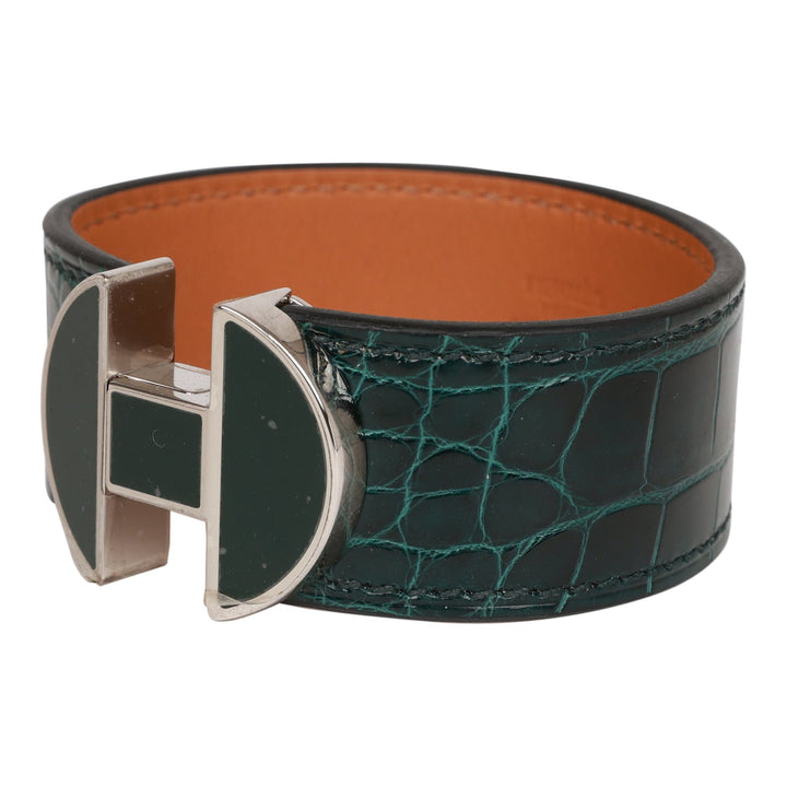 Top quality Hermes Vert Cypress Alligator 2002 H Bracelet PHW T2