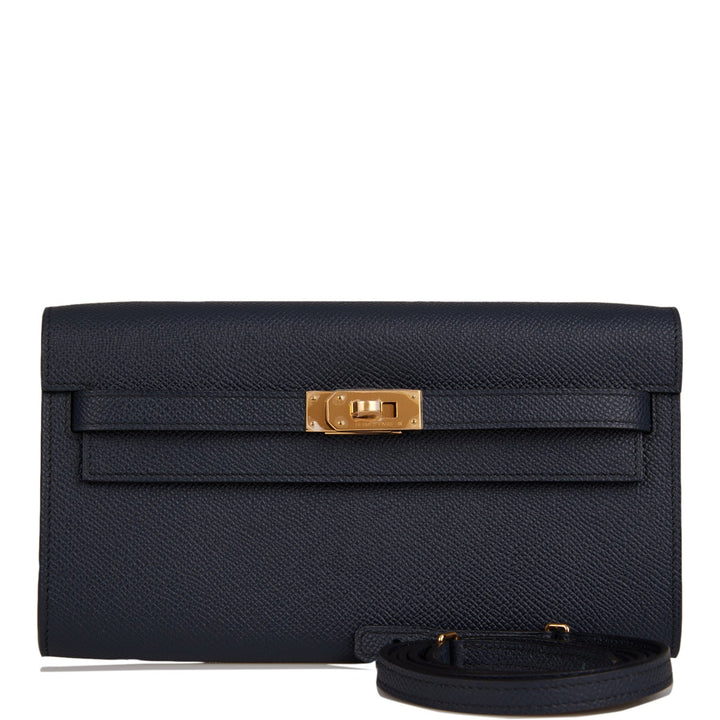 Top quality Hermes Kelly Wallet To Go Bleu Indigo Verso Epsom Gold Hardware