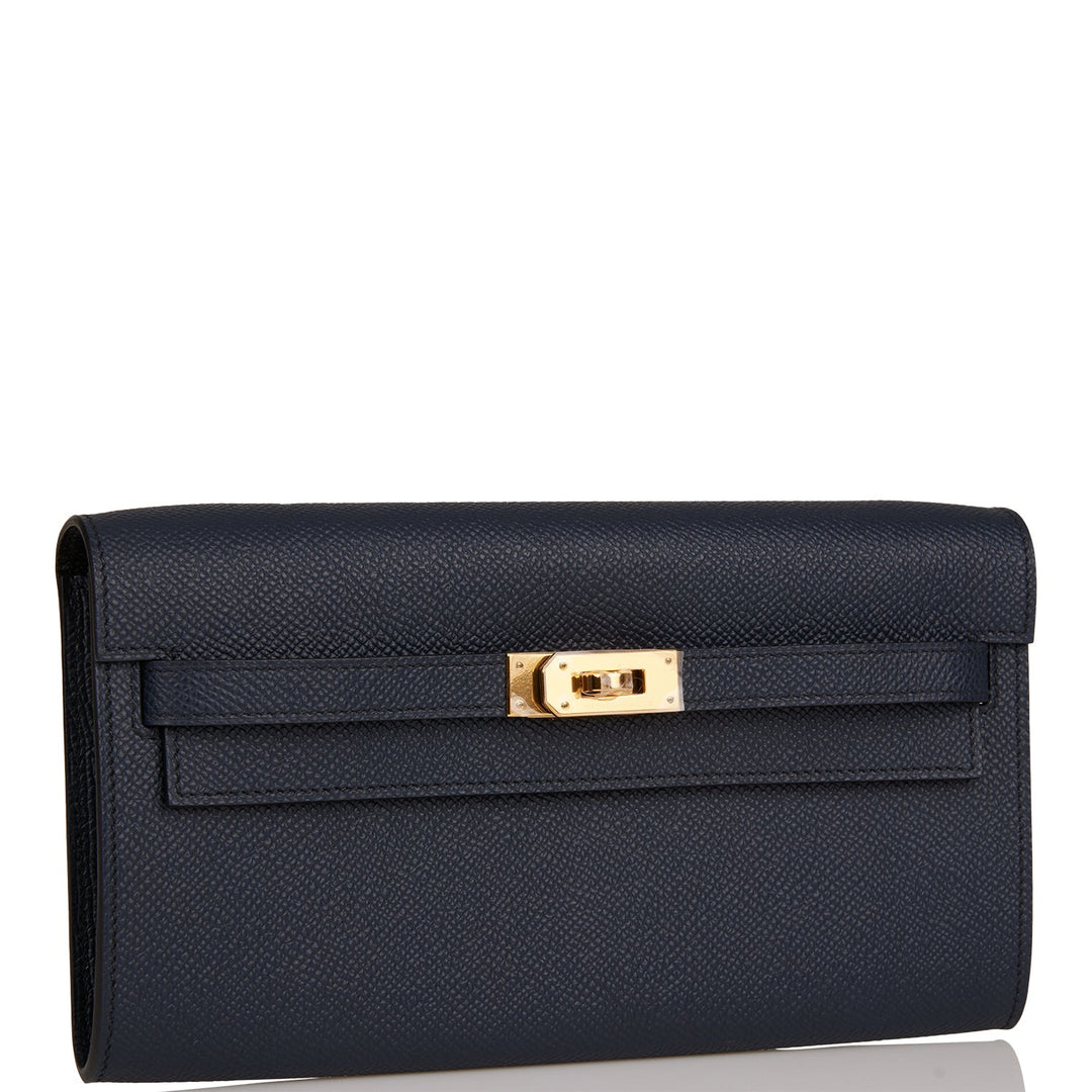 Top quality Hermes Kelly Wallet To Go Bleu Indigo Verso Epsom Gold Hardware