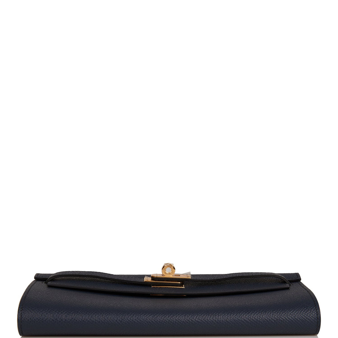 Top quality Hermes Kelly Wallet To Go Bleu Indigo Verso Epsom Gold Hardware