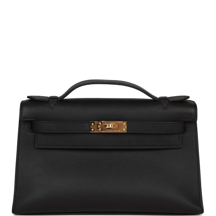 Top quality Hermes Kelly Pochette Black Swift Gold Hardware
