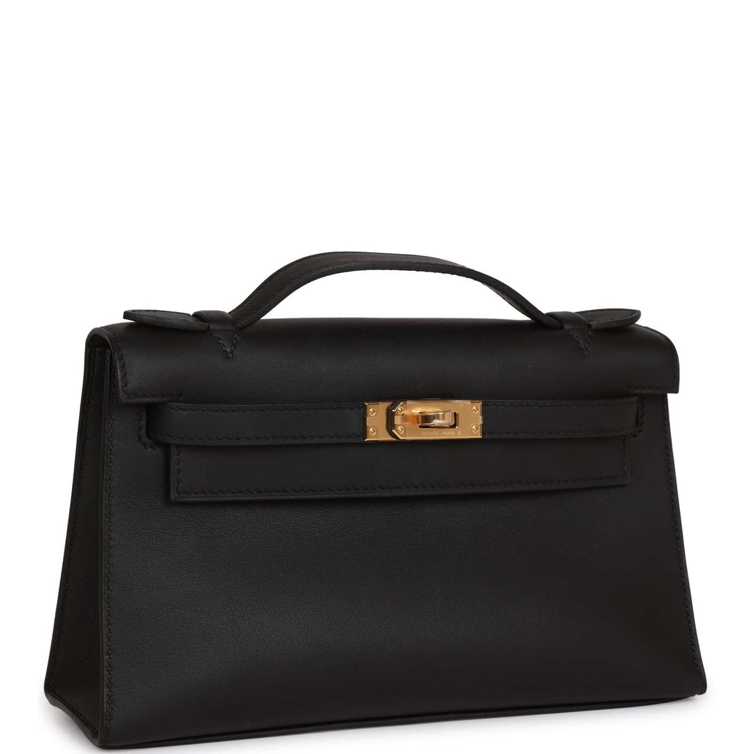 Top quality Hermes Kelly Pochette Black Swift Gold Hardware