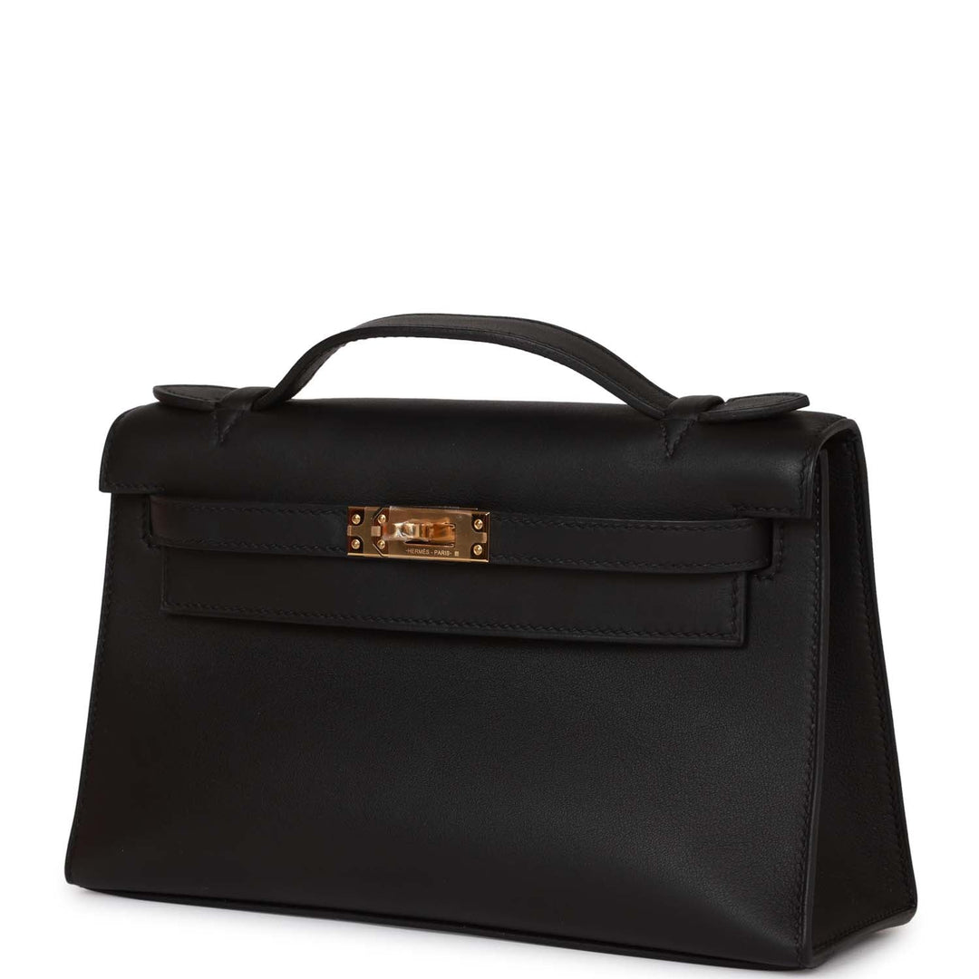 Top quality Hermes Kelly Pochette Black Swift Gold Hardware