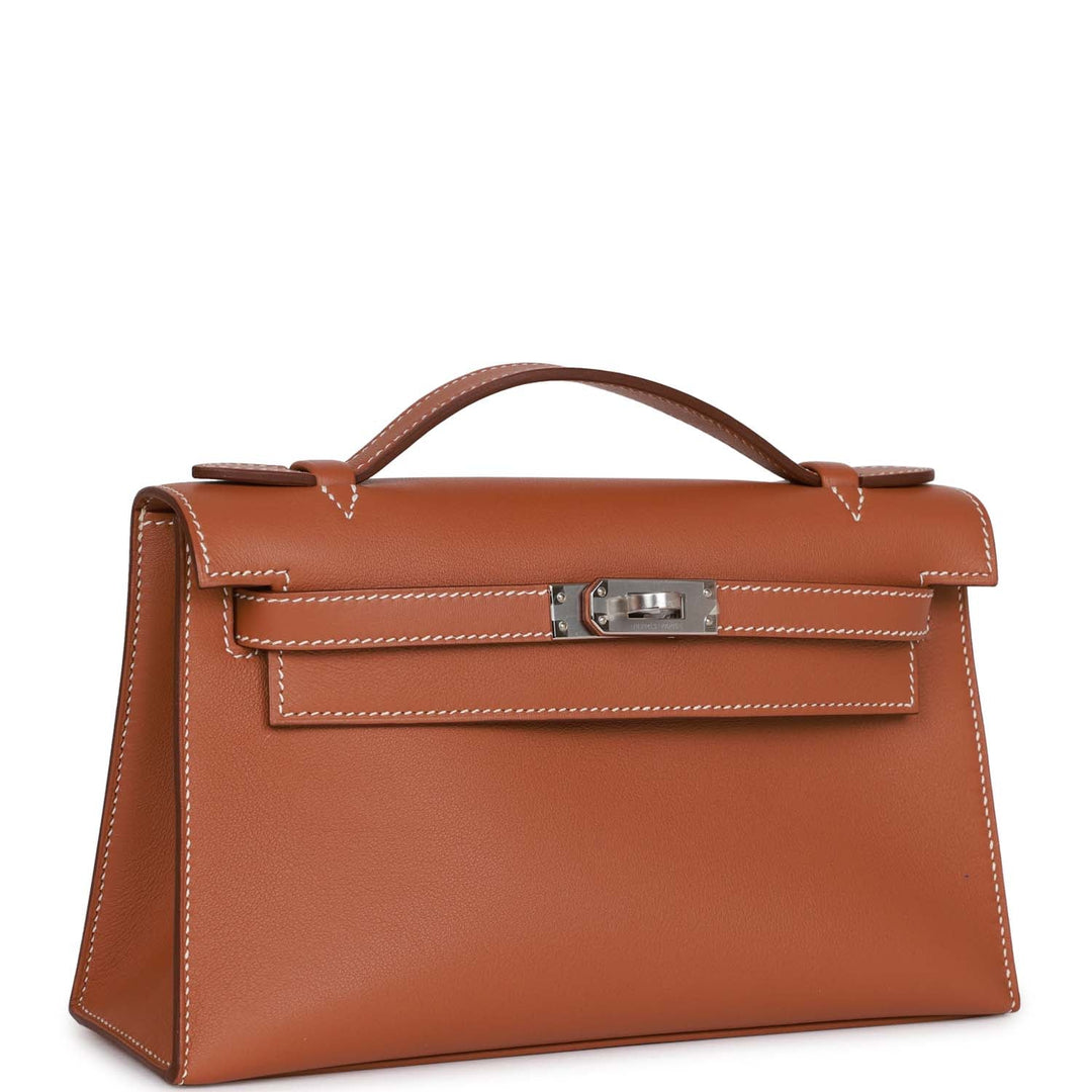 Top quality Hermes Kelly Pochette Gold Swift Palladium Hardware