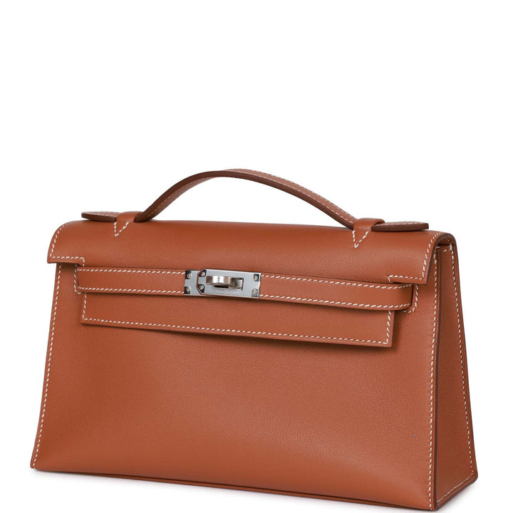 Top quality Hermes Kelly Pochette Gold Swift Palladium Hardware