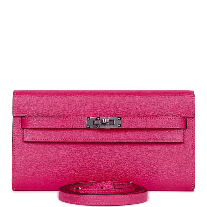 Top quality Hermes Kelly Wallet To Go Rose Mexico Chevre Palladium Hardware