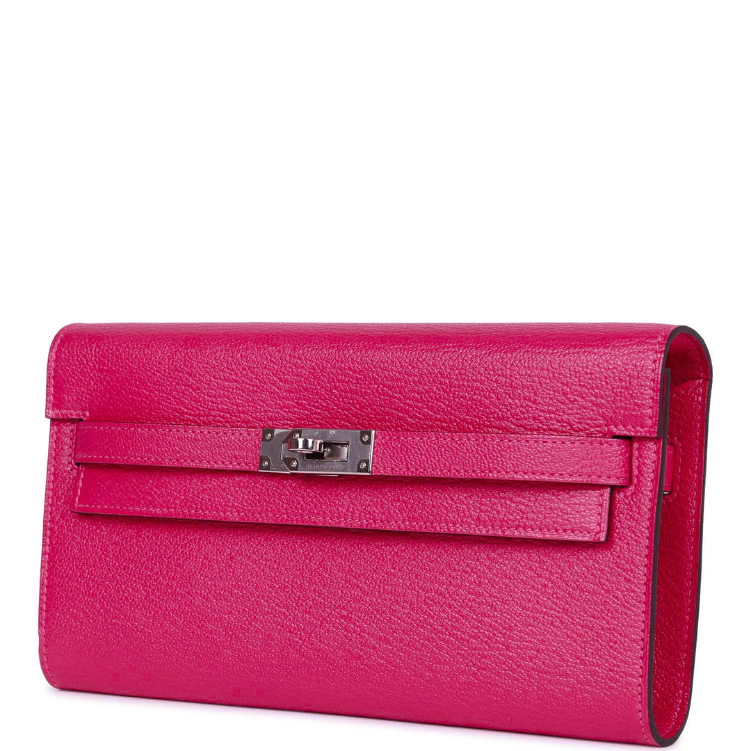 Top quality Hermes Kelly Wallet To Go Rose Mexico Chevre Palladium Hardware