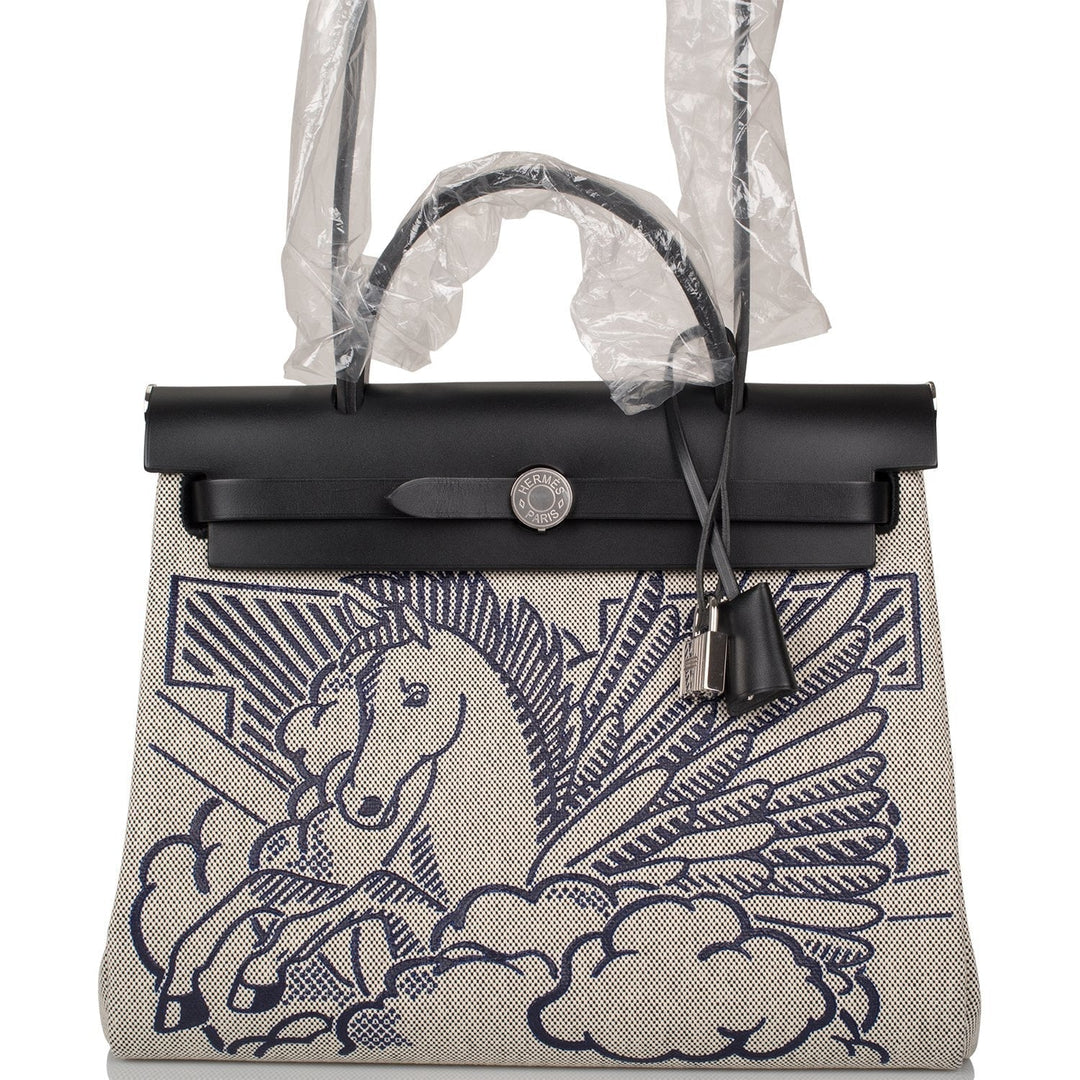 Top quality Hermes Herbag 32 Pegase Pop Black Hunter and Toile Palladium Hardware