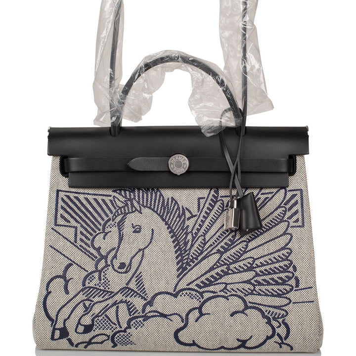 Top quality Hermes Herbag 32 Pegase Pop Black Hunter and Toile Palladium Hardware