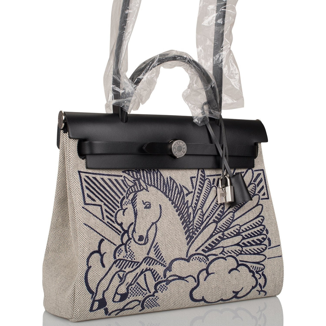 Top quality Hermes Herbag 32 Pegase Pop Black Hunter and Toile Palladium Hardware
