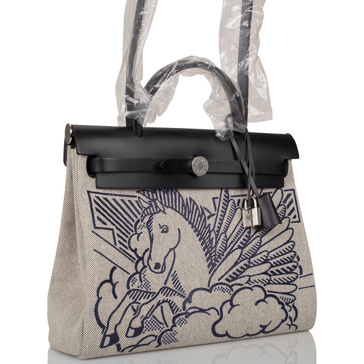 Top quality Hermes Herbag 32 Pegase Pop Black Hunter and Toile Palladium Hardware