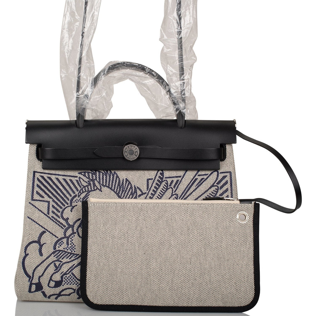Top quality Hermes Herbag 32 Pegase Pop Black Hunter and Toile Palladium Hardware