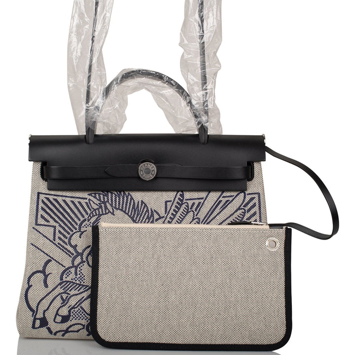 Top quality Hermes Herbag 32 Pegase Pop Black Hunter and Toile Palladium Hardware