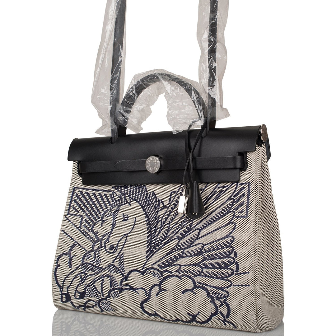Top quality Hermes Herbag 32 Pegase Pop Black Hunter and Toile Palladium Hardware