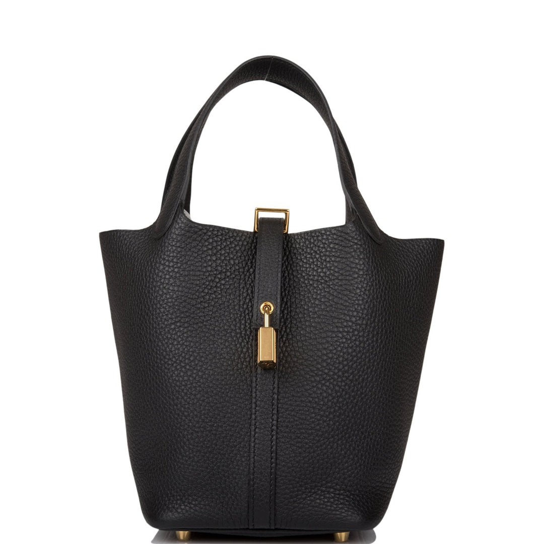 Top quality Hermes Black Clemence Picotin Lock 18cm Gold Hardware