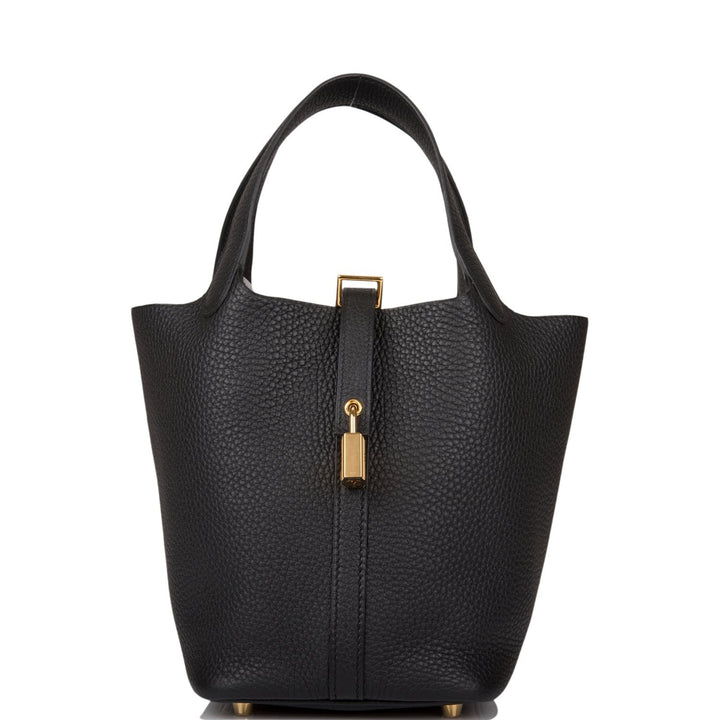 Top quality Hermes Black Clemence Picotin Lock 18cm Gold Hardware
