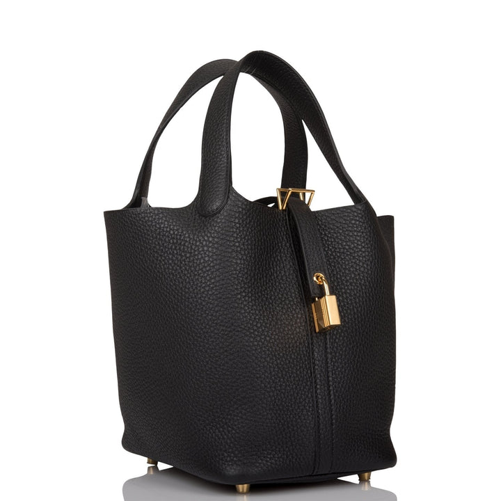 Top quality Hermes Black Clemence Picotin Lock 18cm Gold Hardware