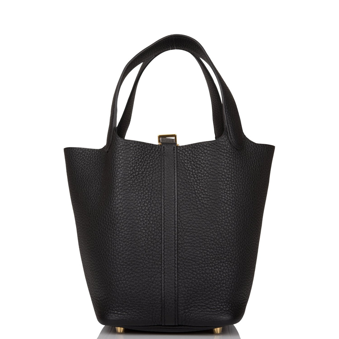 Top quality Hermes Black Clemence Picotin Lock 18cm Gold Hardware