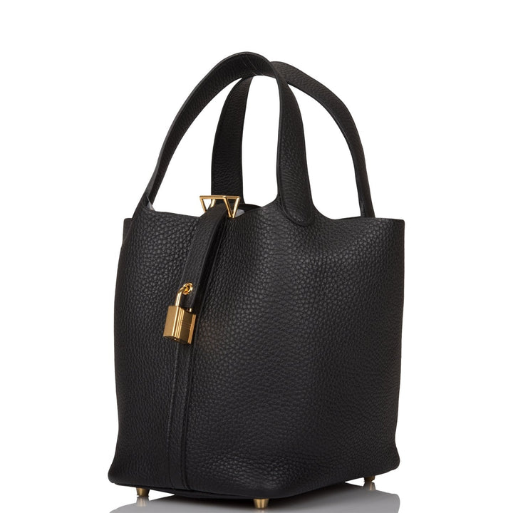 Top quality Hermes Black Clemence Picotin Lock 18cm Gold Hardware