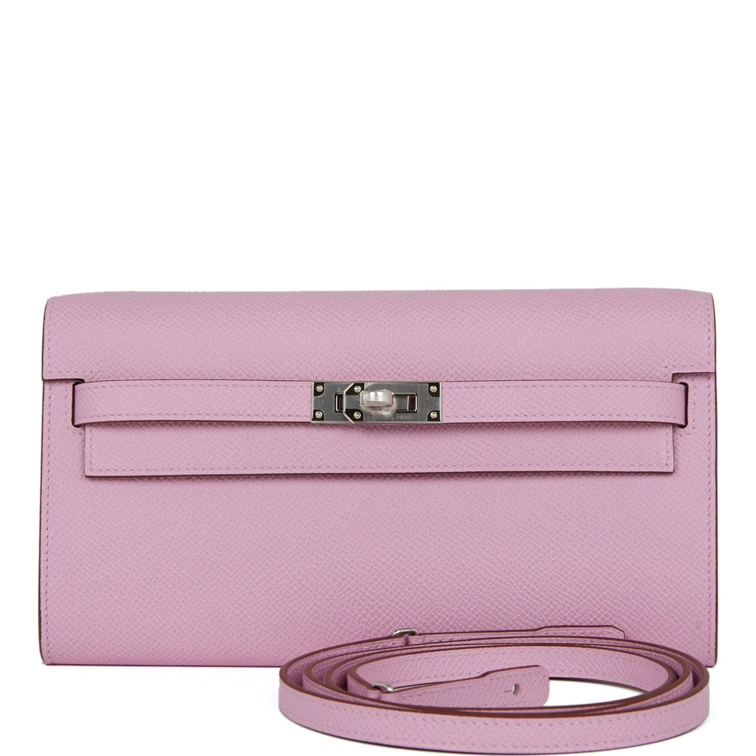 Top quality Hermes Kelly Wallet To Go Mauve Sylvestre Epsom Palladium Hardware