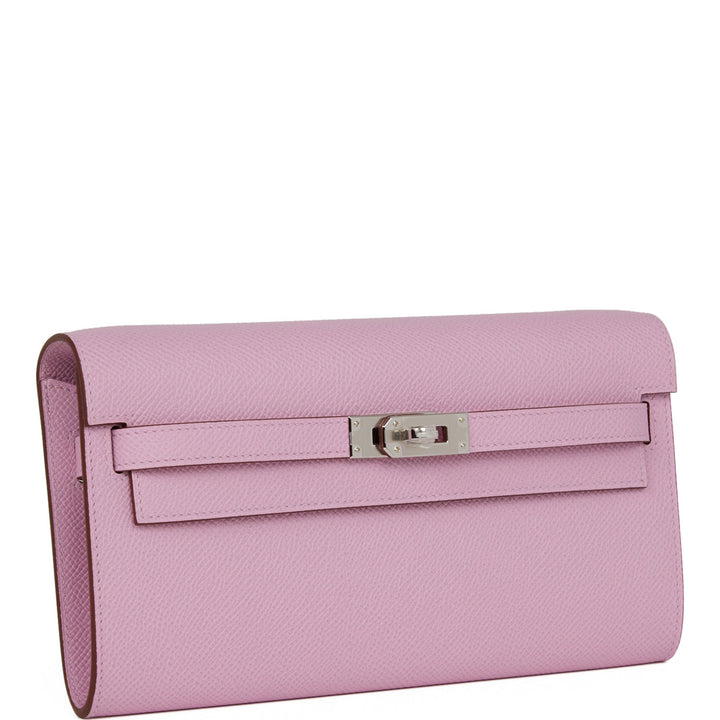 Top quality Hermes Kelly Wallet To Go Mauve Sylvestre Epsom Palladium Hardware
