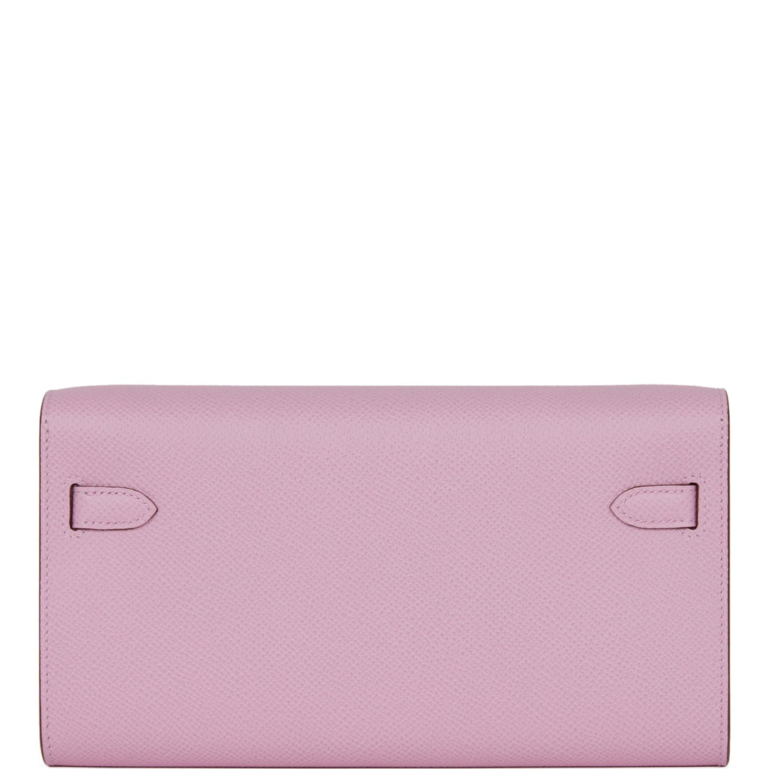 Top quality Hermes Kelly Wallet To Go Mauve Sylvestre Epsom Palladium Hardware