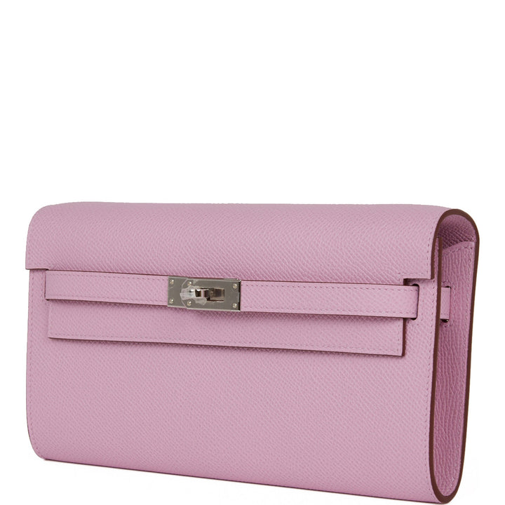 Top quality Hermes Kelly Wallet To Go Mauve Sylvestre Epsom Palladium Hardware