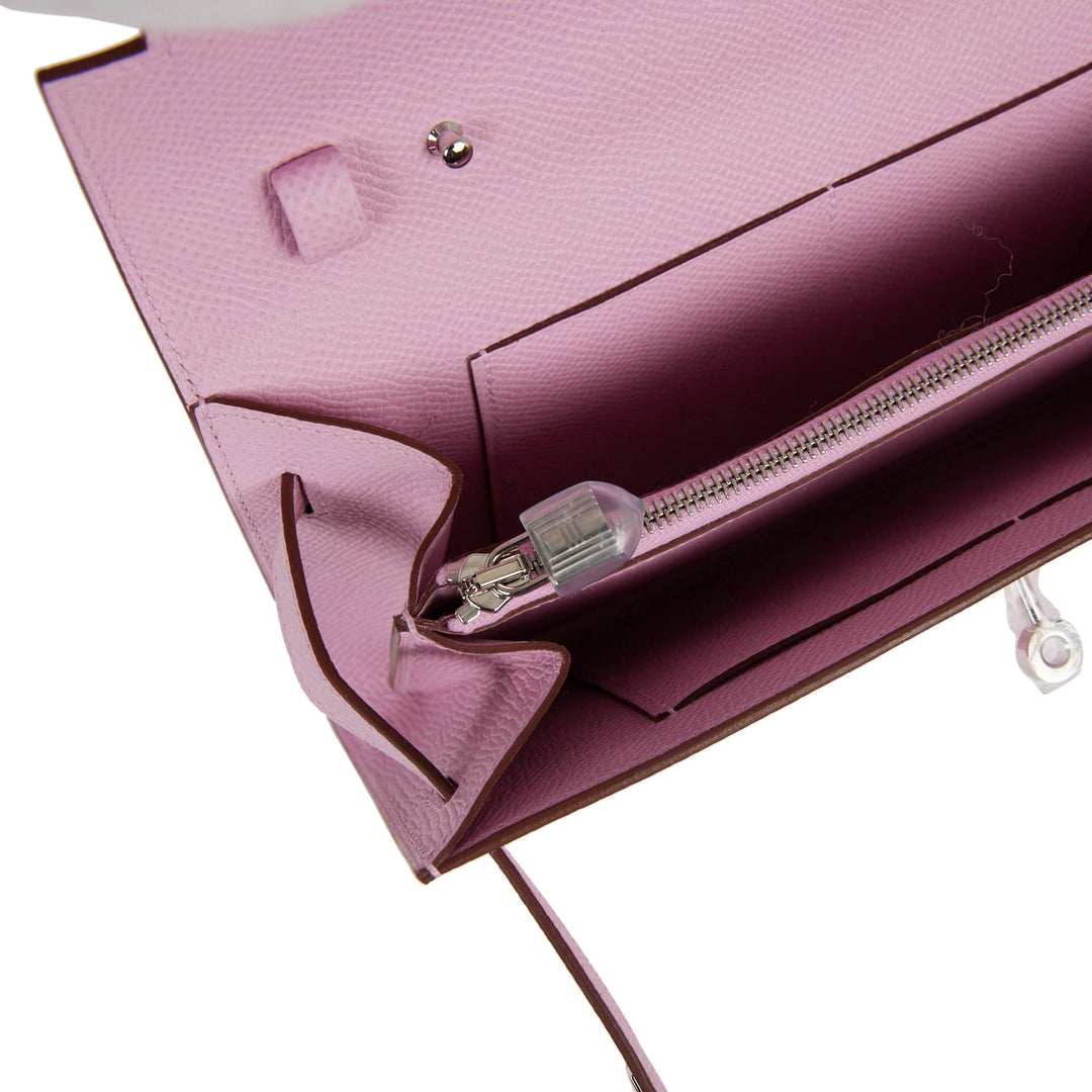 Top quality Hermes Kelly Wallet To Go Mauve Sylvestre Epsom Palladium Hardware