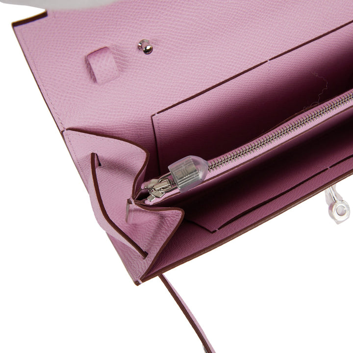 Top quality Hermes Kelly Wallet To Go Mauve Sylvestre Epsom Palladium Hardware