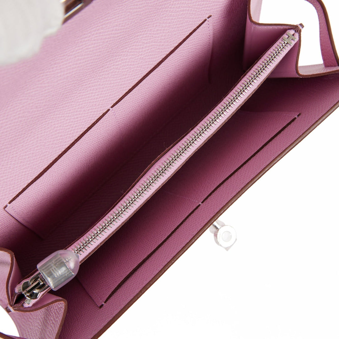 Top quality Hermes Kelly Wallet To Go Mauve Sylvestre Epsom Palladium Hardware