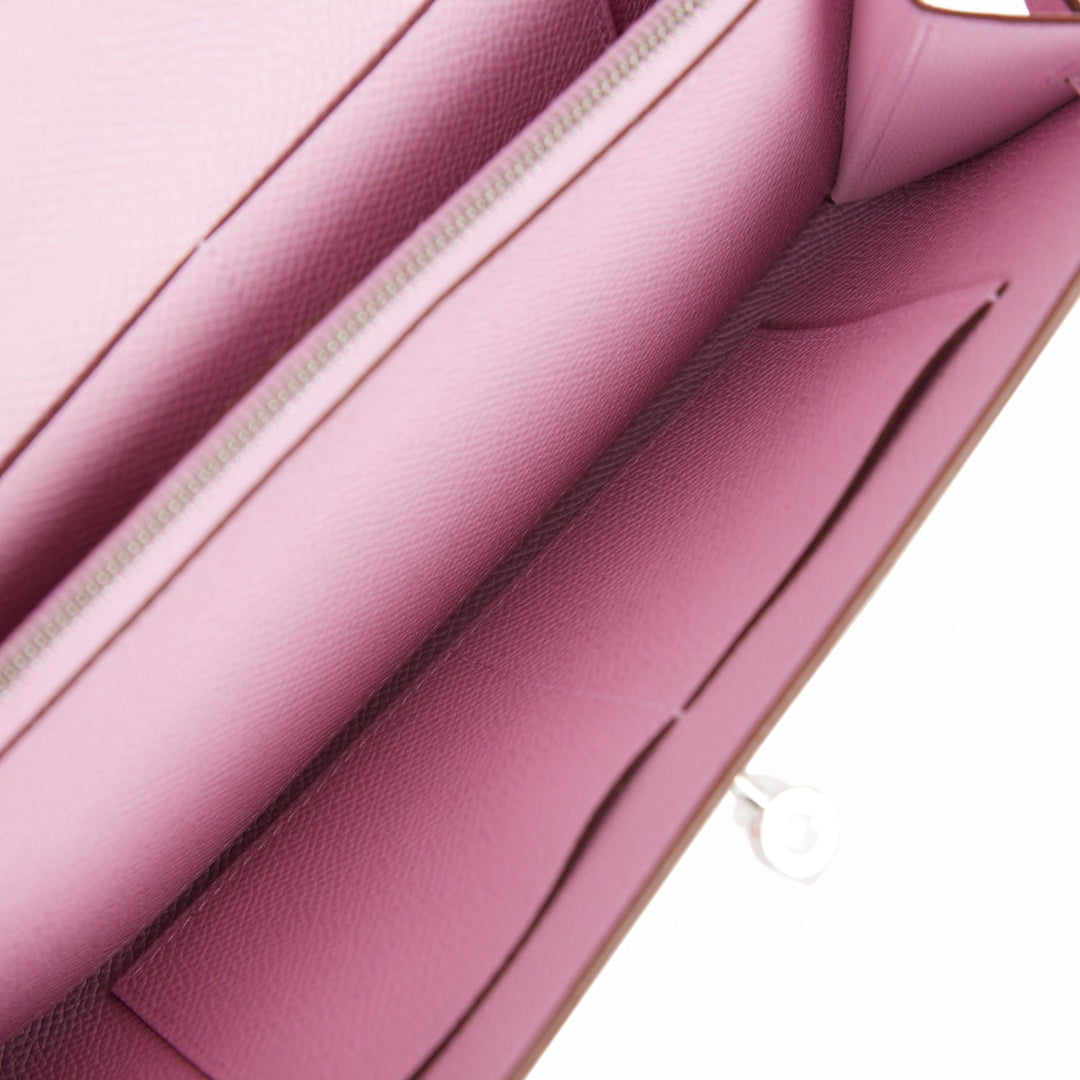 Top quality Hermes Kelly Wallet To Go Mauve Sylvestre Epsom Palladium Hardware
