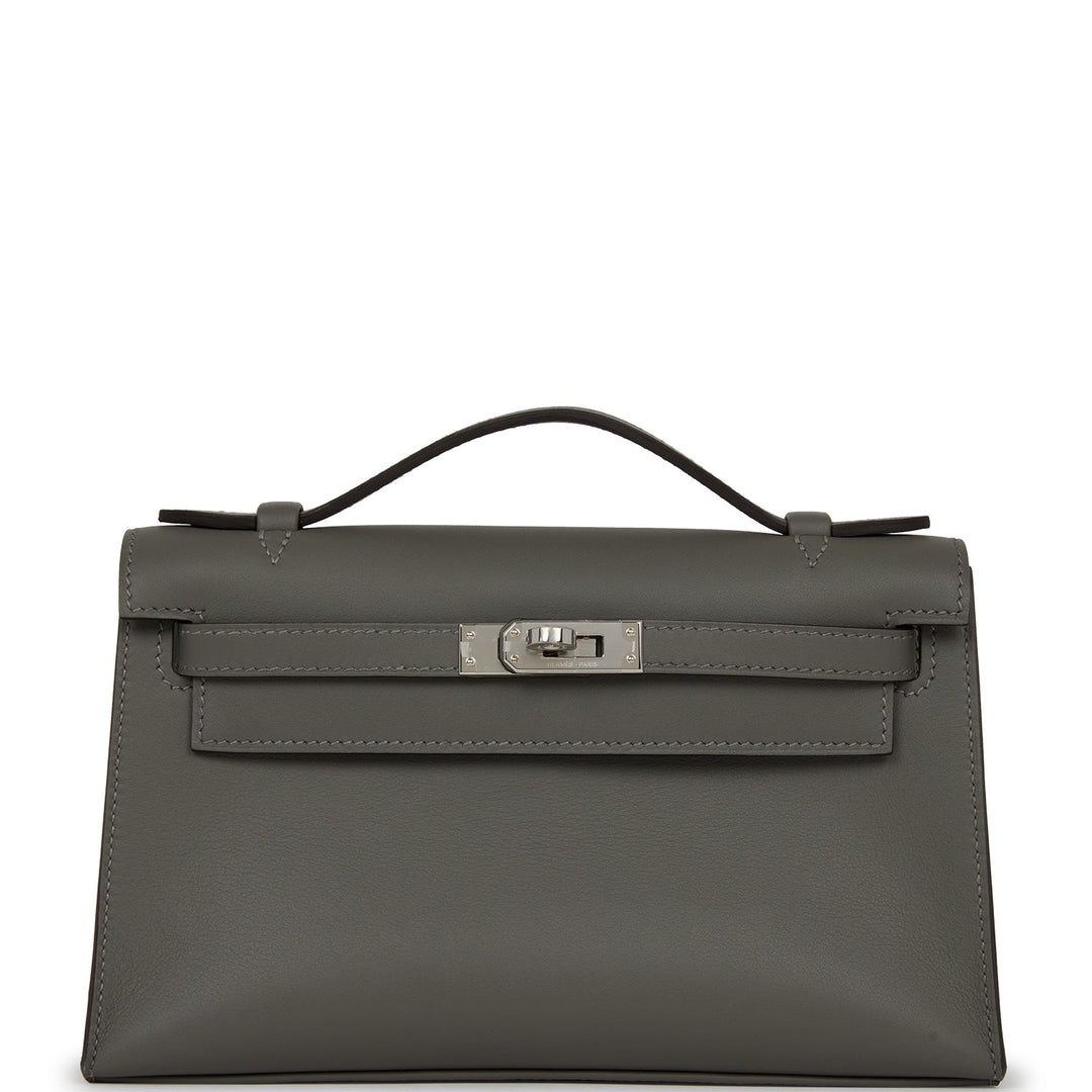 Top quality Hermes Kelly Pochette Gris Meyer Swift Palladium Hardware