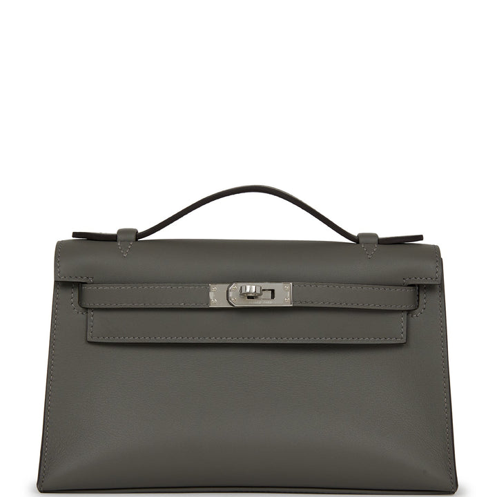 Top quality Hermes Kelly Pochette Gris Meyer Swift Palladium Hardware