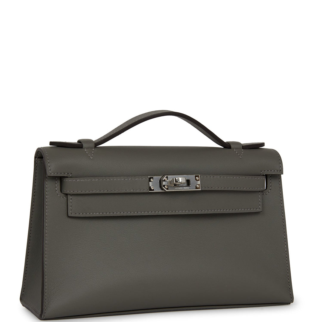 Top quality Hermes Kelly Pochette Gris Meyer Swift Palladium Hardware