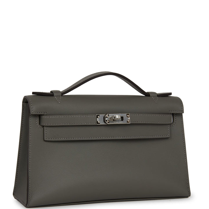 Top quality Hermes Kelly Pochette Gris Meyer Swift Palladium Hardware