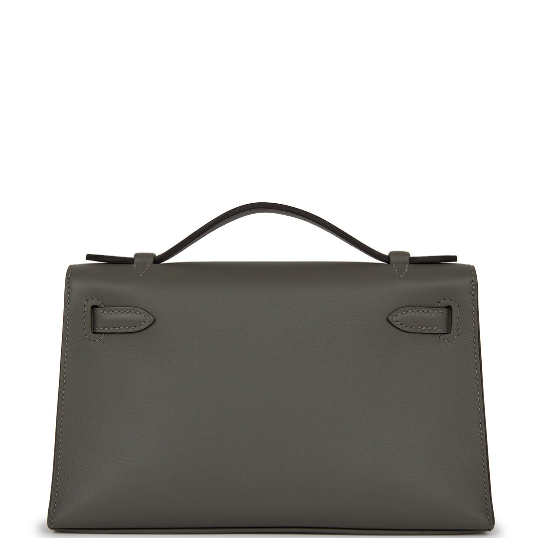 Top quality Hermes Kelly Pochette Gris Meyer Swift Palladium Hardware