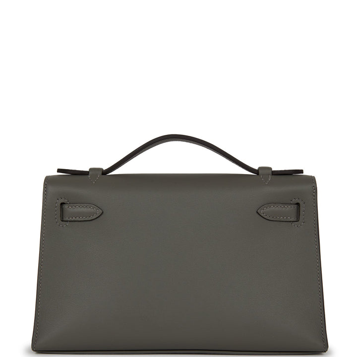 Top quality Hermes Kelly Pochette Gris Meyer Swift Palladium Hardware