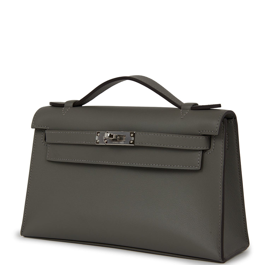Top quality Hermes Kelly Pochette Gris Meyer Swift Palladium Hardware
