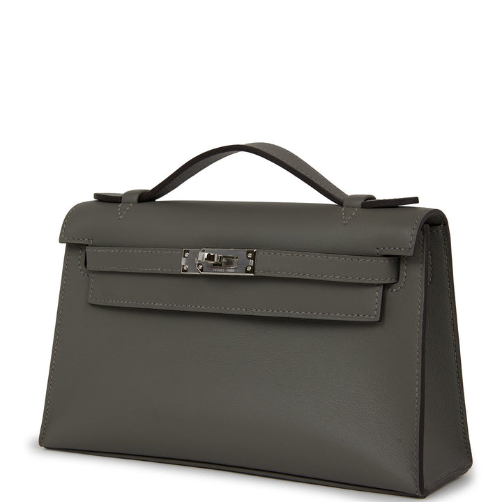 Top quality Hermes Kelly Pochette Gris Meyer Swift Palladium Hardware