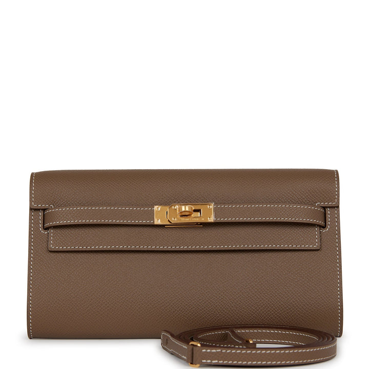 Top quality Hermes Kelly Wallet To Go Etoupe Epsom Gold Hardware