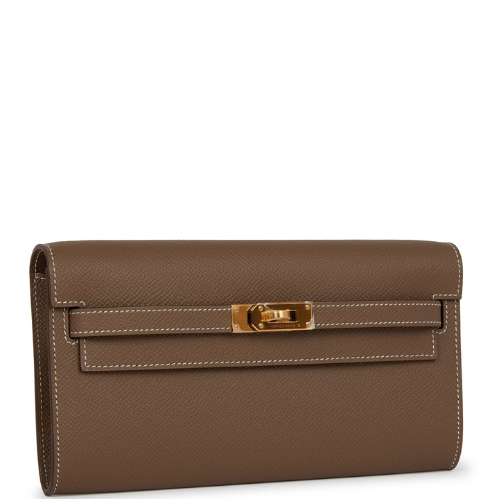 Top quality Hermes Kelly Wallet To Go Etoupe Epsom Gold Hardware