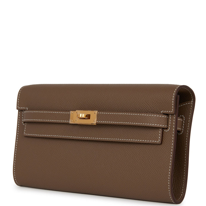 Top quality Hermes Kelly Wallet To Go Etoupe Epsom Gold Hardware