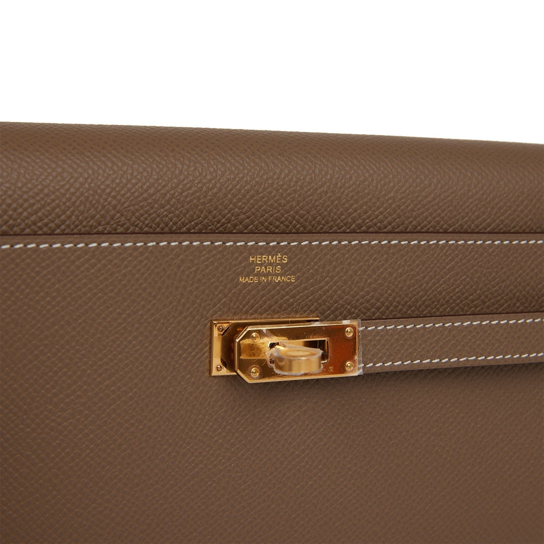 Top quality Hermes Kelly Wallet To Go Etoupe Epsom Gold Hardware