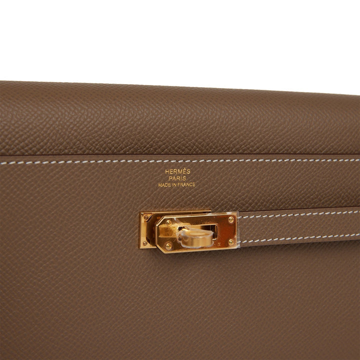 Top quality Hermes Kelly Wallet To Go Etoupe Epsom Gold Hardware